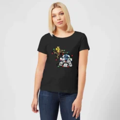 Star Wars Tangled Fairy Lights Droids Women's Christmas T-Shirt - Black -Cheap Christmas Franchises Store 11964501 1034627083519348