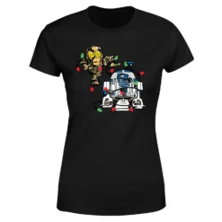 Star Wars Tangled Fairy Lights Droids Women's Christmas T-Shirt - Black -Cheap Christmas Franchises Store 11964501 2094627083628113