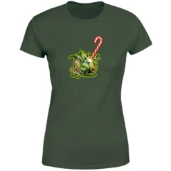 Star Wars Candy Cane Yoda Women's Christmas T-Shirt - Forest Green -Cheap Christmas Franchises Store 11964528 1644627059542106