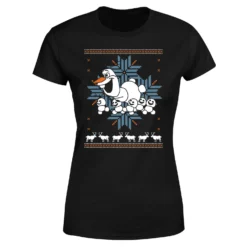 Disney Frozen Olaf And Snowmen Women's Christmas T-Shirt - Black -Cheap Christmas Franchises Store 11964617 3944627064103168