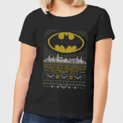 DC COMICS DC Seasons Greetings From Gotham Women's Christmas T-Shirt - Black