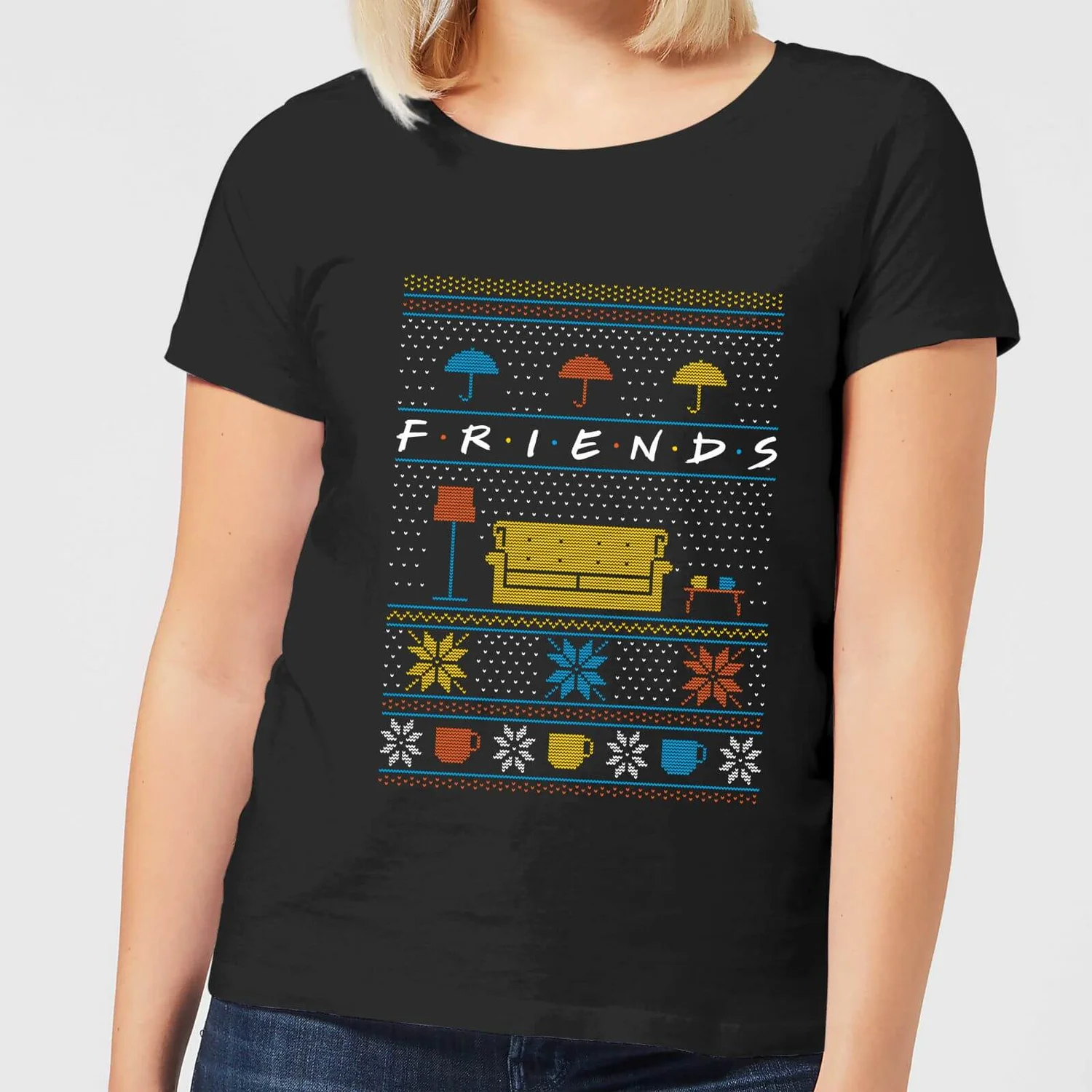Friends Sofa Knit Women's Christmas T-Shirt - Black 3 Friends Sofa Knit Women's Christmas T-Shirt - Black