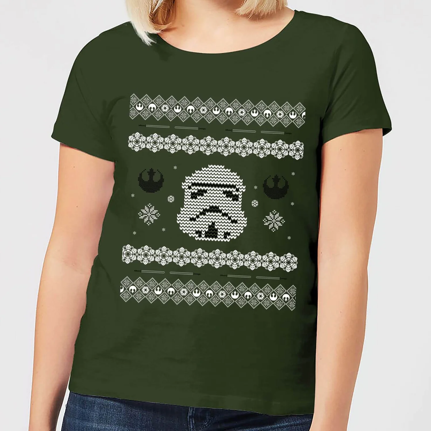 Star Wars Stormtrooper Knit Women's Christmas T-Shirt - Forest Green 3 Star Wars Stormtrooper Knit Women's Christmas T-Shirt - Forest Green