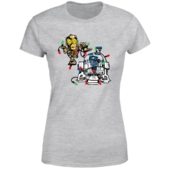 Star Wars Tangled Fairy Lights Droids Women's Christmas T-Shirt - Grey -Cheap Christmas Franchises Store 11964702 1244627068721755