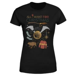 Harry Potter All I Want Women's Christmas T-Shirt - Black -Cheap Christmas Franchises Store 11964719 1504627069426455