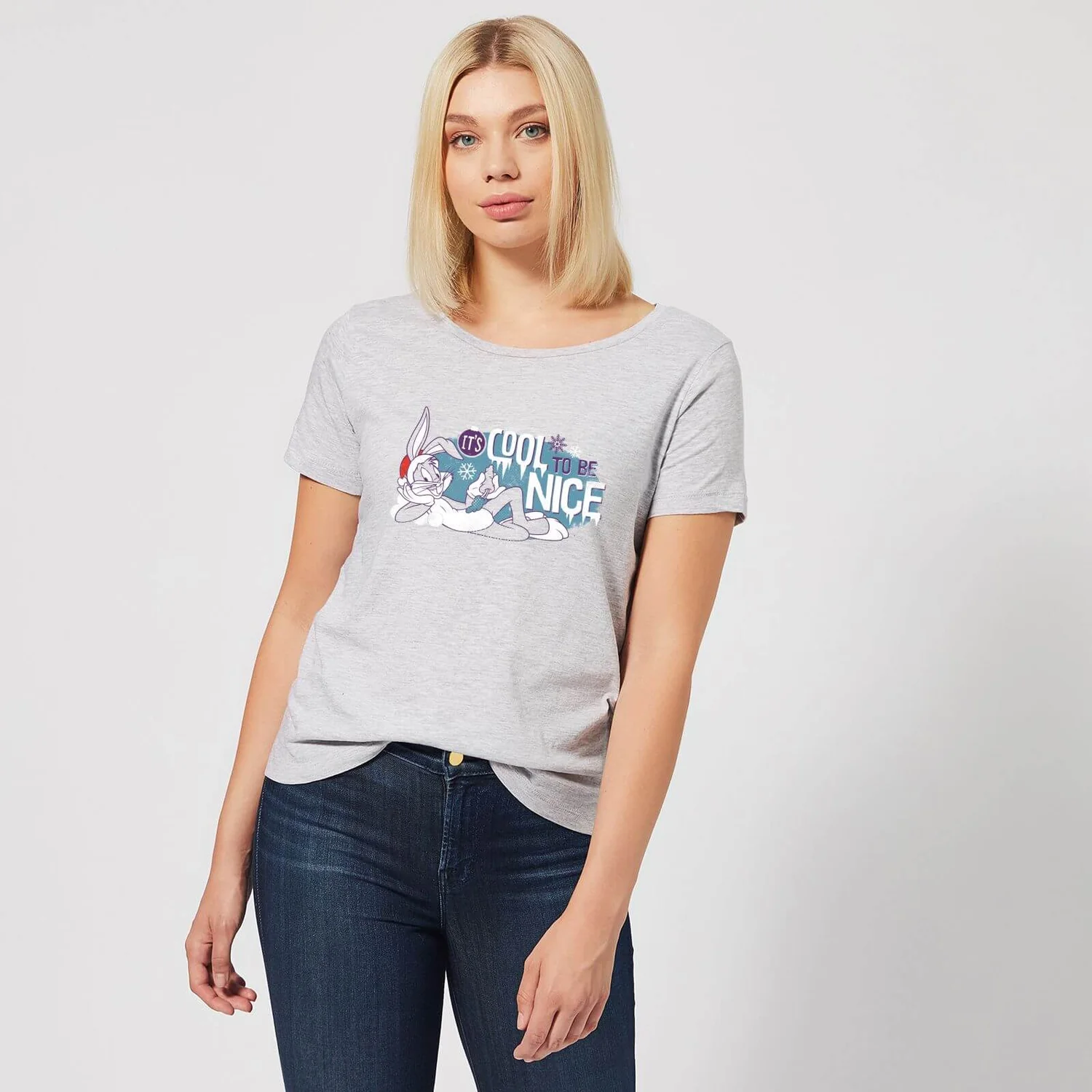 Looney Tunes Its Cool To Be Nice Women's Christmas T-Shirt - Grey 5 Looney Tunes Its Cool To Be Nice Women's Christmas T-Shirt - Grey - Image 3
