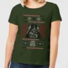 Star Wars Darth Vader Face Knit Women's Christmas T-Shirt - Forest Green -Cheap Christmas Franchises Store 11964756 2844627071048477