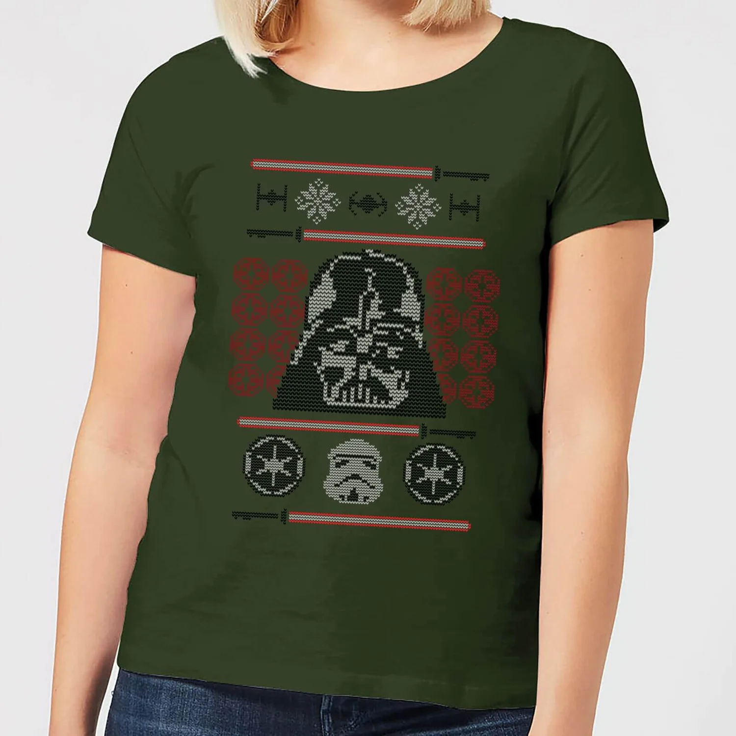 Star Wars Darth Vader Face Knit Women's Christmas T-Shirt - Forest Green 3 Star Wars Darth Vader Face Knit Women's Christmas T-Shirt - Forest Green