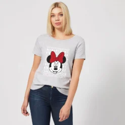 Disney Minnie Face Women's Christmas T-Shirt - Grey -Cheap Christmas Franchises Store 11964763 1194627071832233