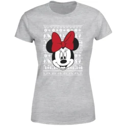 Disney Minnie Face Women's Christmas T-Shirt - Grey -Cheap Christmas Franchises Store 11964763 8574627072018491