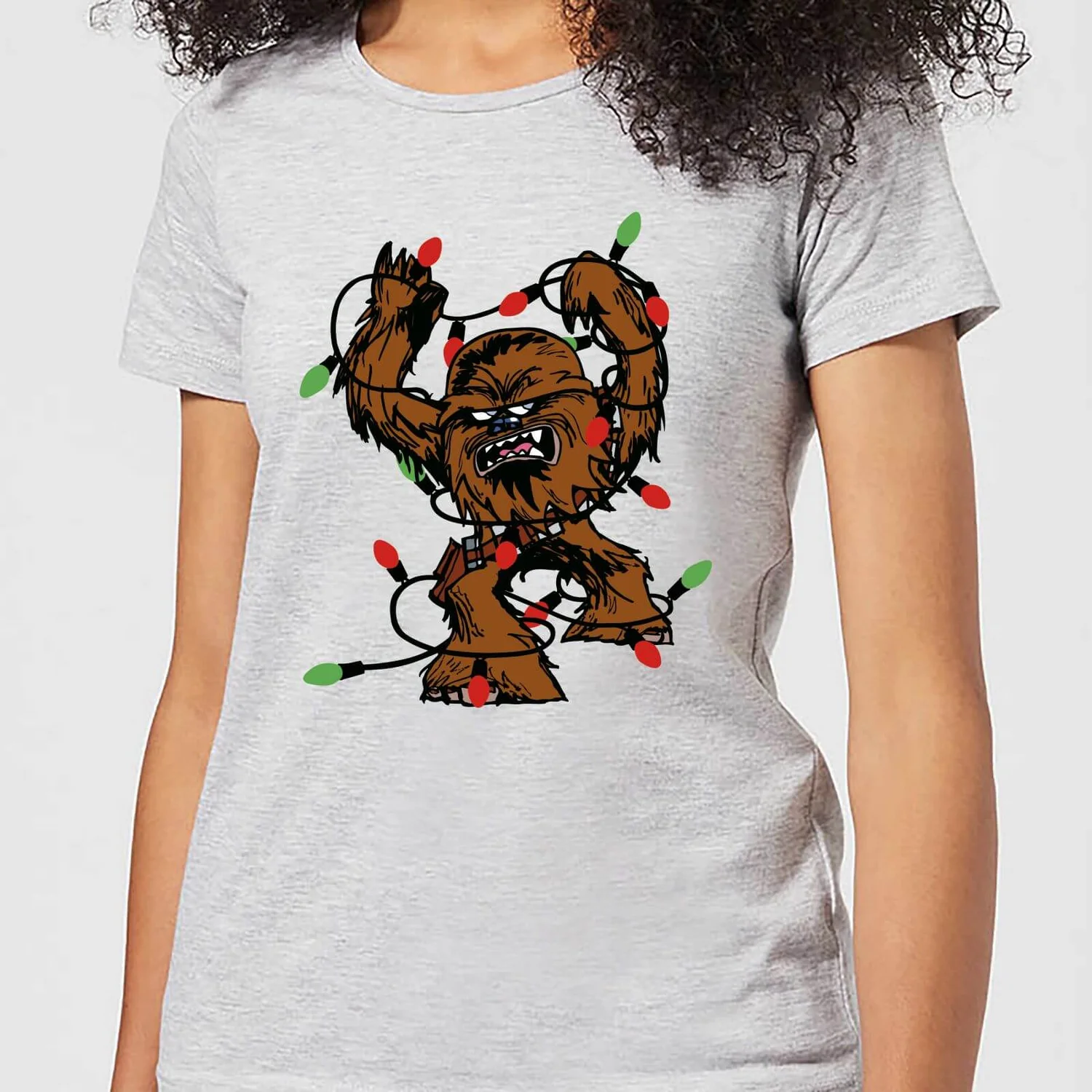 Star Wars Tangled Fairy Lights Chewbacca Women's Christmas T-Shirt - Grey 3 Star Wars Tangled Fairy Lights Chewbacca Women's Christmas T-Shirt - Grey