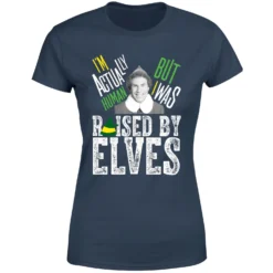 Elf Raised By Elves Women's Christmas T-Shirt - Navy -Cheap Christmas Franchises Store 11964823 1044627074039153