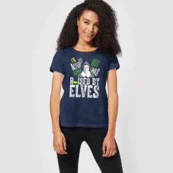 Elf Raised By Elves Women's Christmas T-Shirt - Navy -Cheap Christmas Franchises Store 11964823 4414627074011988