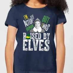 Elf Raised By Elves Women's Christmas T-Shirt - Navy