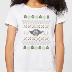 Star Wars Yoda Knit Women's Christmas T-Shirt - White