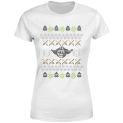 Star Wars Yoda Knit Women's Christmas T-Shirt - White -Cheap Christmas Franchises Store 11964861 3594627076268090