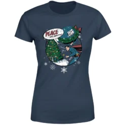 DC COMICS DC Superman Peace On Earth Women's Christmas T-Shirt - Navy -Cheap Christmas Franchises Store 11964871 1934627077230505