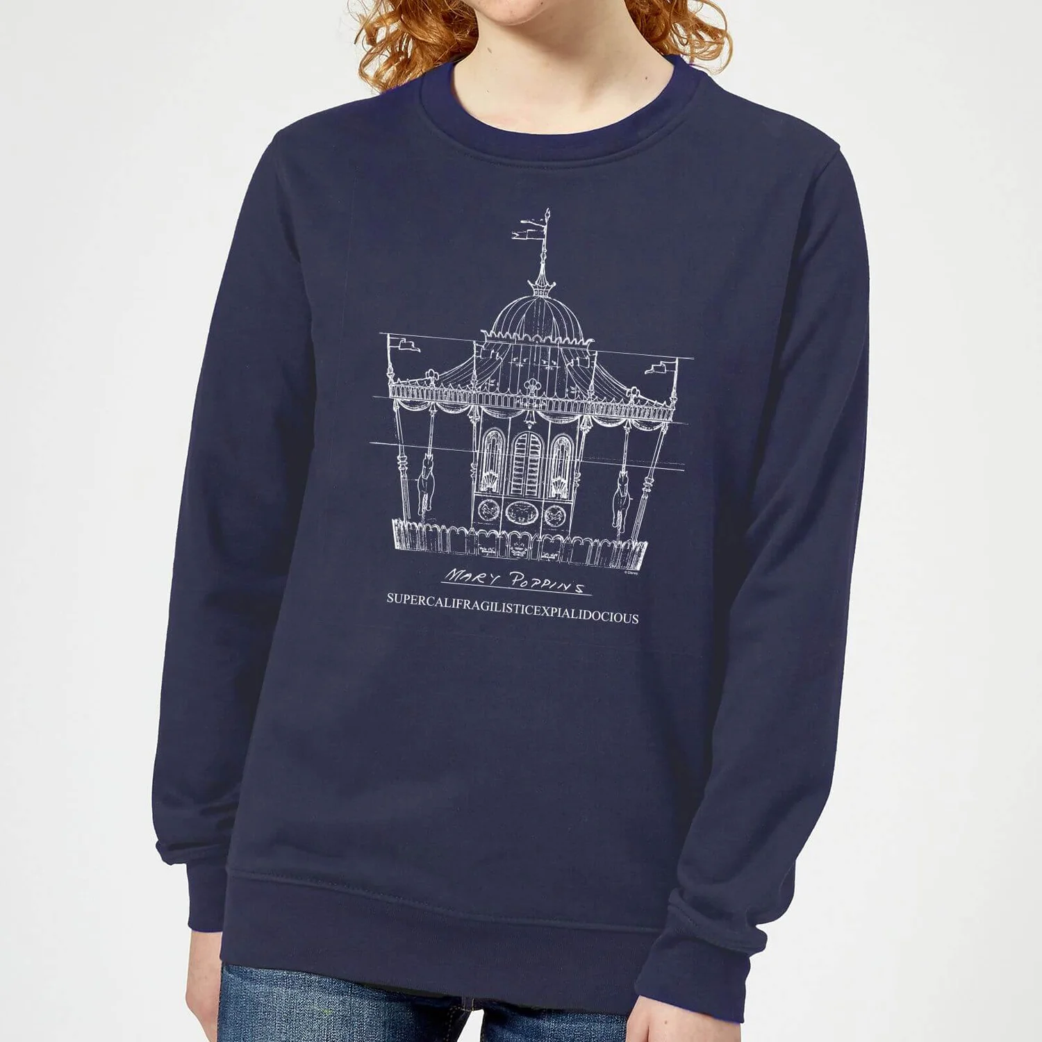 Disney Mary Poppins Carousel Sketch Women's Christmas Jumper - Navy 3 Disney Mary Poppins Carousel Sketch Women's Christmas Jumper - Navy