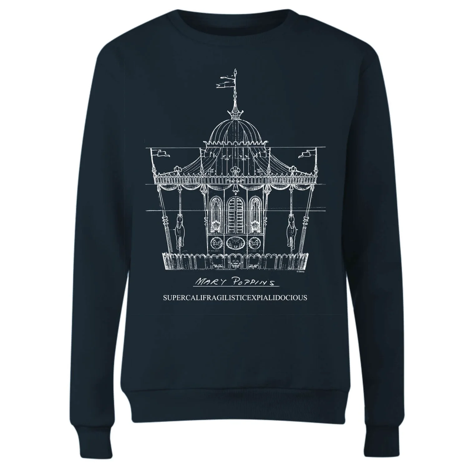 Disney Mary Poppins Carousel Sketch Women's Christmas Jumper - Navy 6 Disney Mary Poppins Carousel Sketch Women's Christmas Jumper - Navy - Image 4