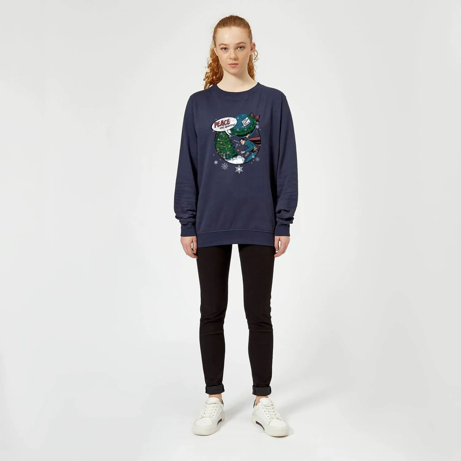 DC COMICS DC Superman Peace On Earth Women's Christmas Jumper - Navy 5 DC COMICS DC Superman Peace On Earth Women's Christmas Jumper - Navy - Image 3