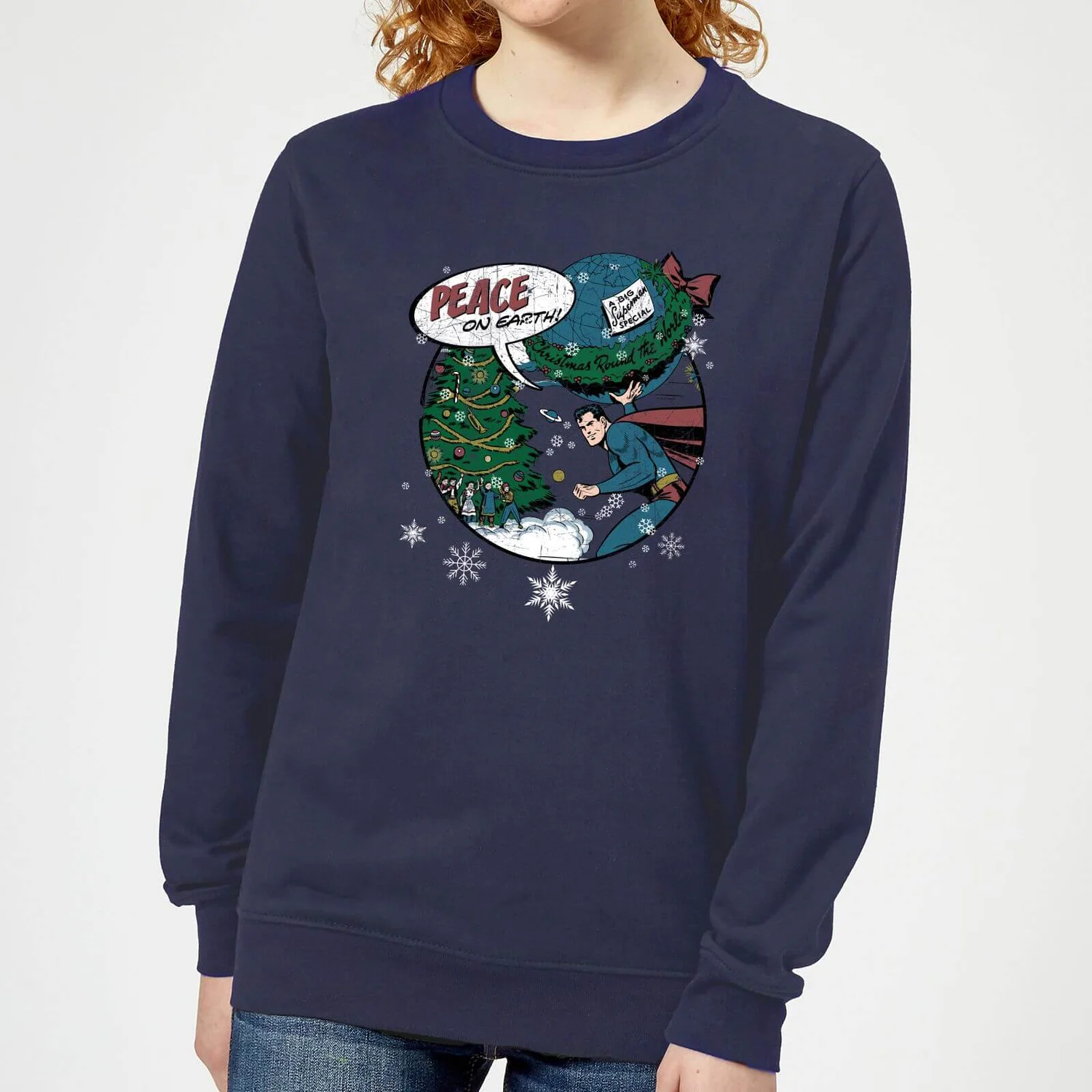 DC COMICS DC Superman Peace On Earth Women's Christmas Jumper - Navy 3 DC COMICS DC Superman Peace On Earth Women's Christmas Jumper - Navy