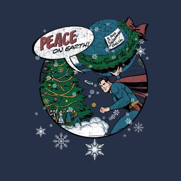 DC COMICS DC Superman Peace On Earth Women's Christmas Jumper - Navy 4 DC COMICS DC Superman Peace On Earth Women's Christmas Jumper - Navy - Image 2