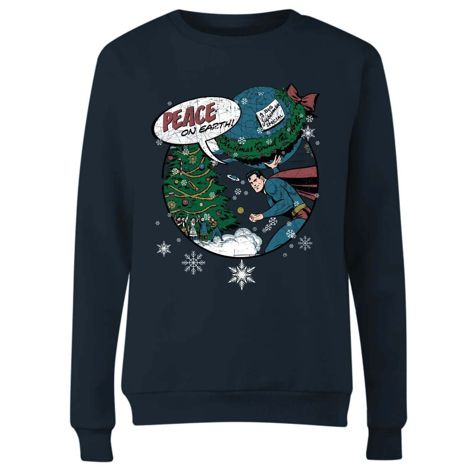 DC COMICS DC Superman Peace On Earth Women's Christmas Jumper - Navy 6 DC COMICS DC Superman Peace On Earth Women's Christmas Jumper - Navy - Image 4