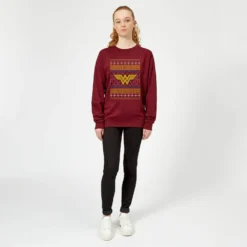 DC COMICS DC Wonder Woman Knit Women's Christmas Jumper - Burgundy -Cheap Christmas Franchises Store 11966063 2354627061799879