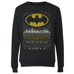 DC Comics Batman Seasons Greetings From Gotham Women's Christmas Sweatshirt - Black -Cheap Christmas Franchises Store 11966180 2064627065689895