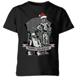 Star Wars Happy Holidays Droids Kids' Christmas T-Shirt - Black