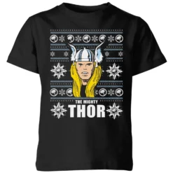 Marvel Thor Face Kids' Christmas T-Shirt - Black