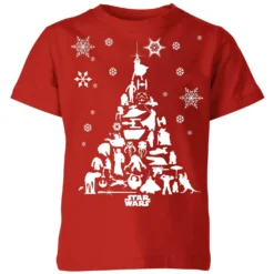 Star Wars Character Christmas Tree Kids' Christmas T-Shirt - Red