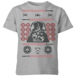 Star Wars Darth Vader Face Knit Kids' Christmas T-Shirt - Grey