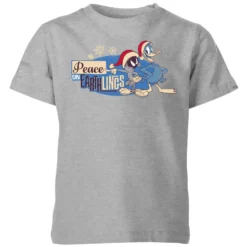 Looney Tunes Peace Among Earthlings Kids' Christmas T-Shirt - Grey