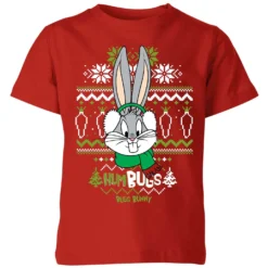 Looney Tunes Bugs Bunny Knit Kids' Christmas T-Shirt - Red