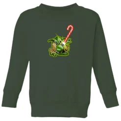 Star Wars Candy Cane Yoda Kids' Christmas Jumper - Forest Green
