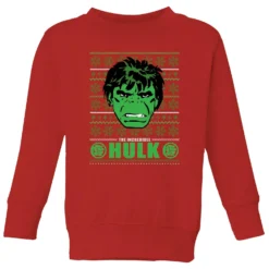 Marvel Hulk Face Kids' Christmas Jumper - Red