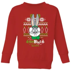 Looney Tunes Bugs Bunny Knit Kids' Christmas Jumper - Red