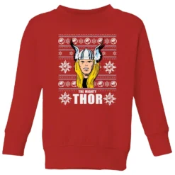 Marvel Thor Face Kids' Christmas Jumper - Red