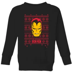 Marvel Iron Man Face Kids' Christmas Jumper - Black