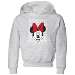 Disney Minnie Face Kids' Christmas Hoodie - Grey