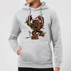 Star Wars Tangled Fairy Lights Chewbacca Christmas Hoodie - Grey