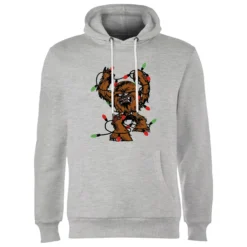Star Wars Tangled Fairy Lights Chewbacca Christmas Hoodie - Grey -Cheap Christmas Franchises Store 11969377 1894627083418806