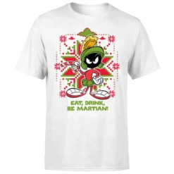 Looney Tunes Eat Drink Be Martian Men's Christmas T-Shirt - White -Cheap Christmas Franchises Store 11969869 1824627076893824