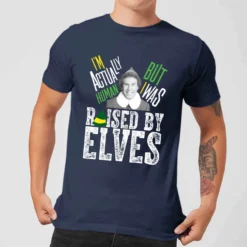 Elf Raised By Elves Men's Christmas T-Shirt - Navy