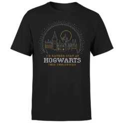 Harry Potter I'd Rather Stay At Hogwarts Men's Christmas T-Shirt - Black -Cheap Christmas Franchises Store 11969908 1104627080811287