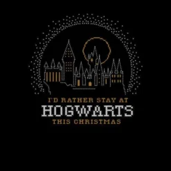 Harry Potter I'd Rather Stay At Hogwarts Men's Christmas T-Shirt - Black -Cheap Christmas Franchises Store 11969908 1854627080362925