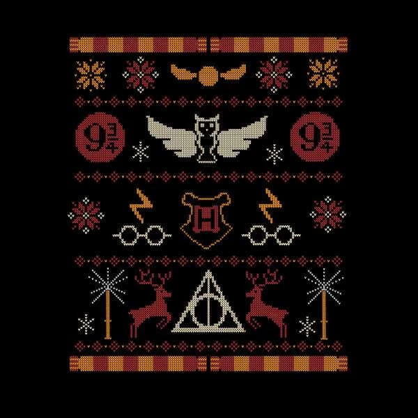 Harry Potter Knit Men's Christmas T-Shirt - Black 4 Harry Potter Knit Men's Christmas T-Shirt - Black - Image 2