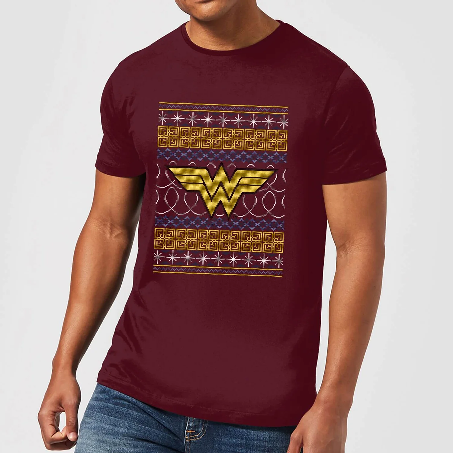 DC COMICS DC Wonder Woman Knit Men's Christmas T-Shirt - Burgundy 3 DC COMICS DC Wonder Woman Knit Men's Christmas T-Shirt - Burgundy