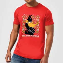 Looney Tunes Daffy Duck Knit Men's Christmas T-Shirt - Red